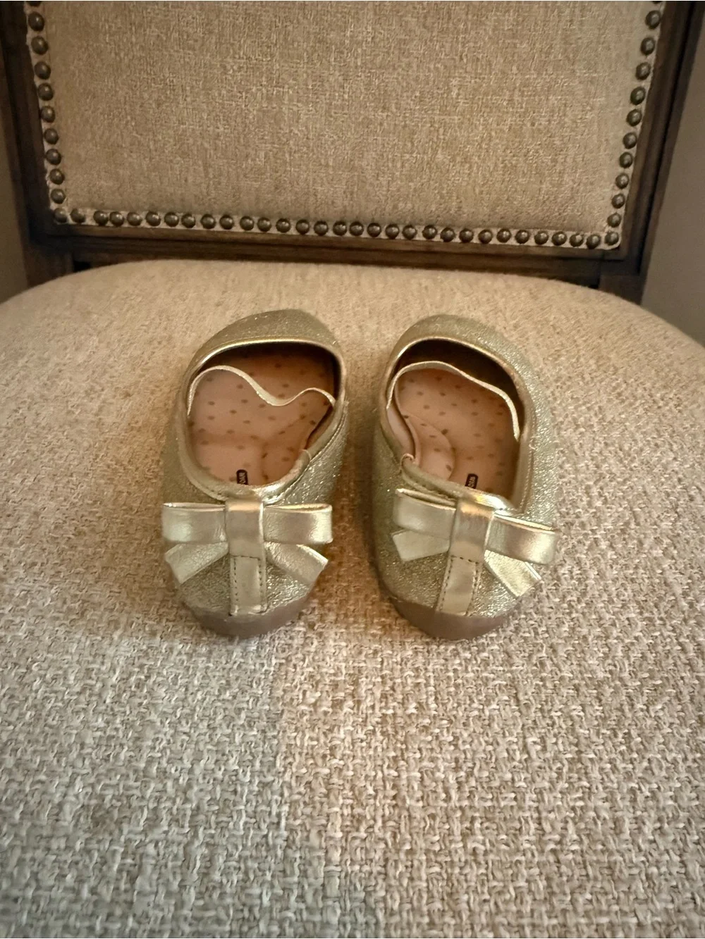 Girls' gold Glitter Mary Jane Ballet Flats with bows toddler size 11